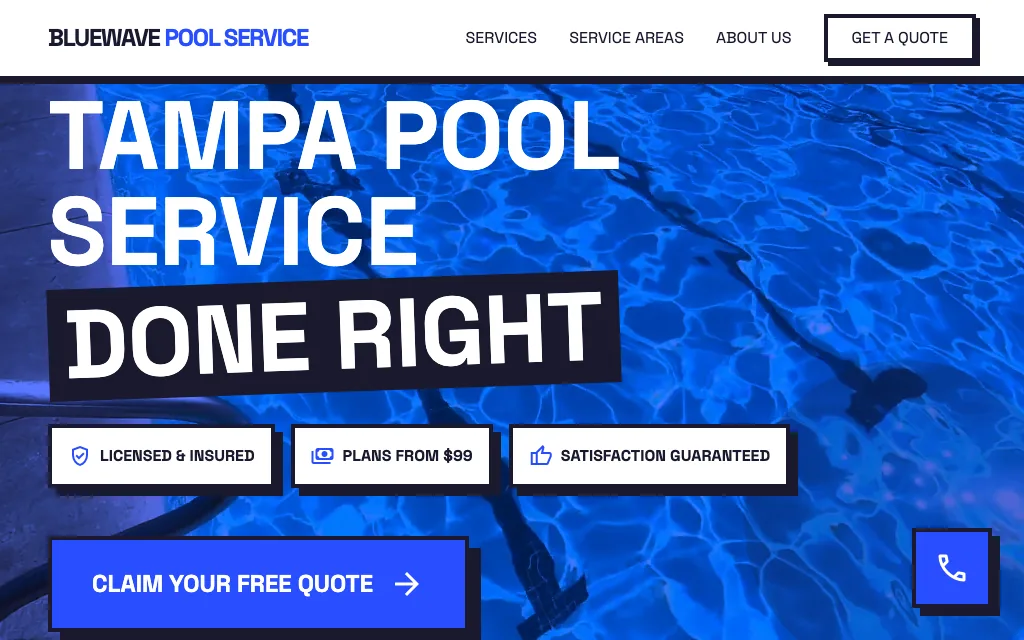 BlueWave Pool Service — Playful & Creative pool service website example