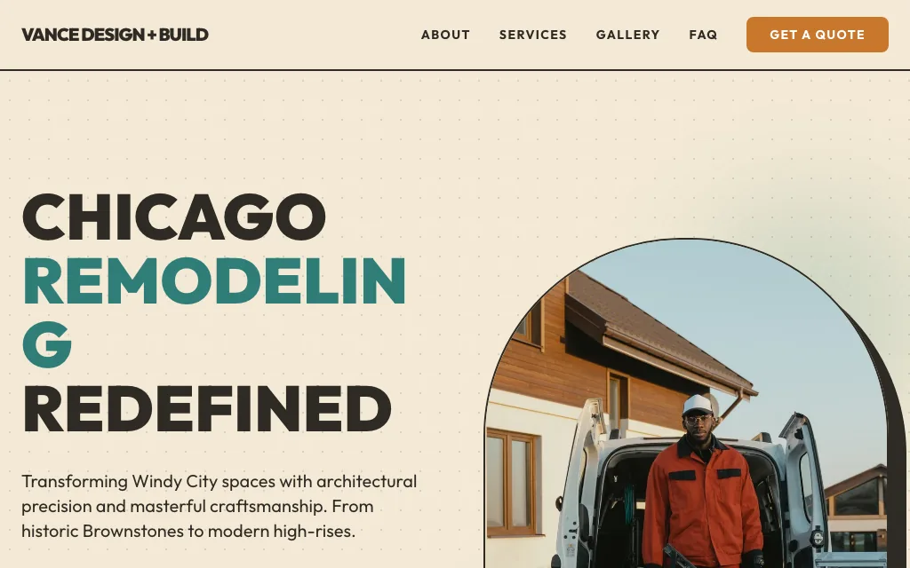 Vance Design + Build — Mid-Century Modern remodeling website example