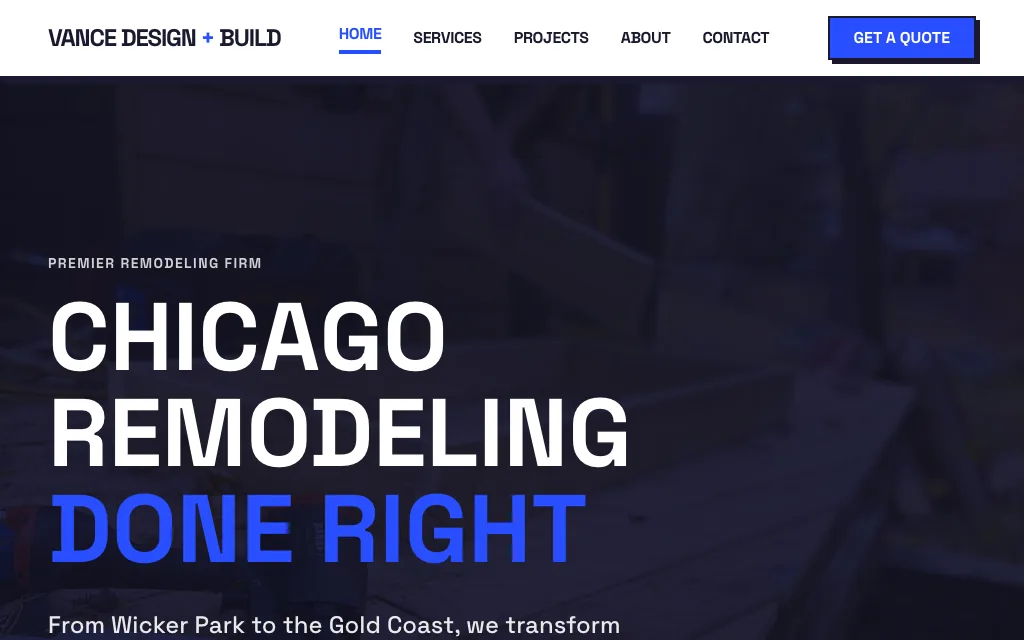 Vance Design + Build — Playful & Creative remodeling website example