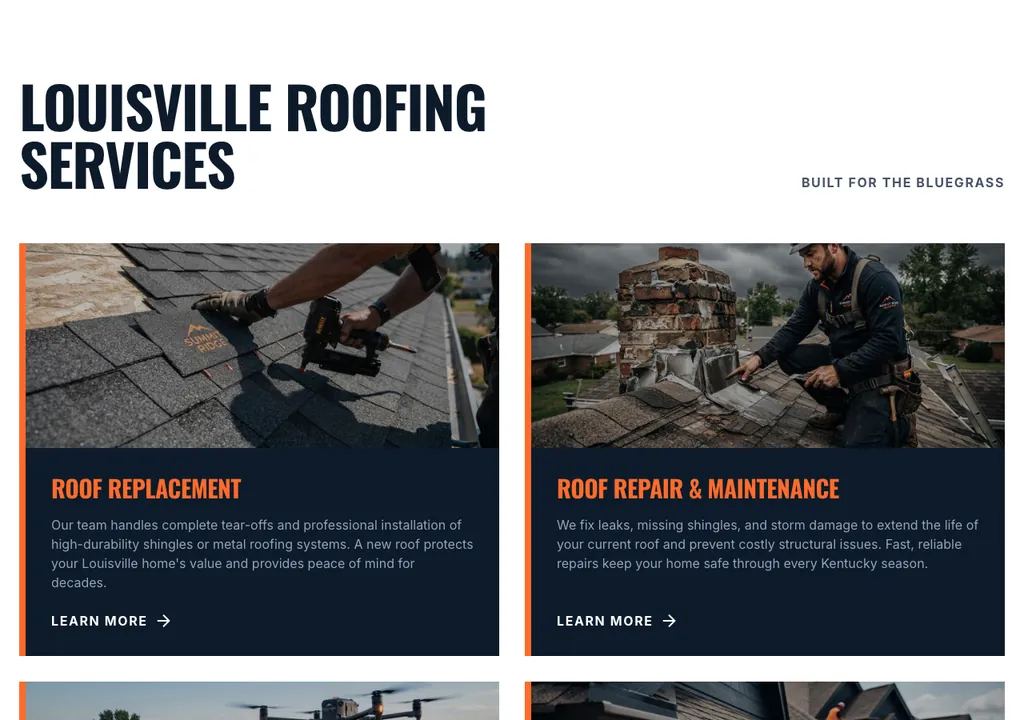 Roofing services section from a real generated site