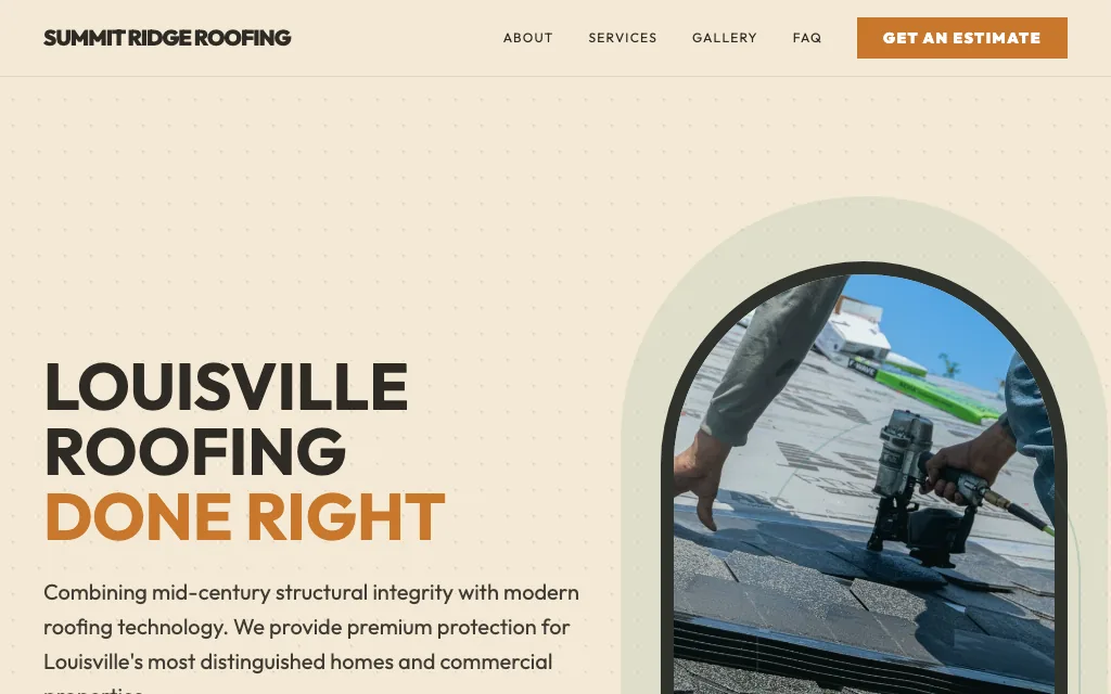 Summit Ridge Roofing — Mid-Century Modern roofing website example