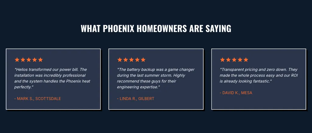 Solar reviews section from a real generated site