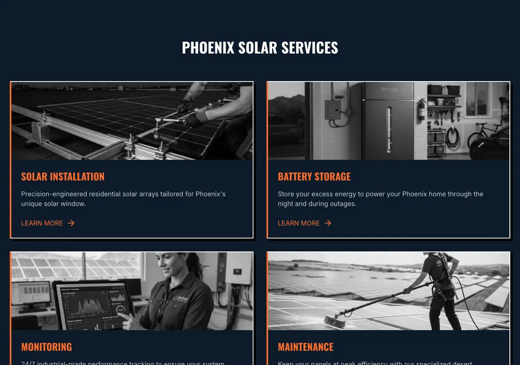 Solar services section from a real generated site