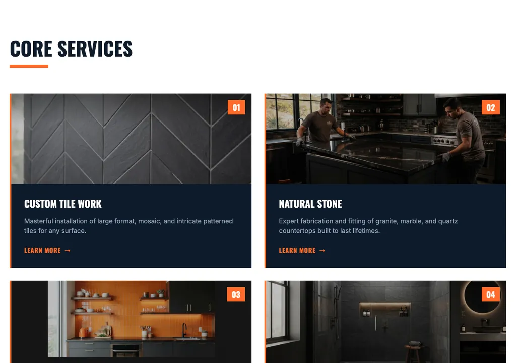 Tile & Stone services section from a real generated site