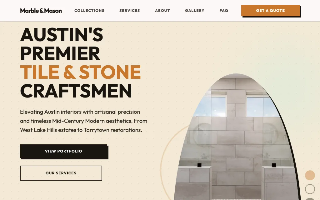 Marble & Mason Tile — Mid-Century Modern tile & stone website example