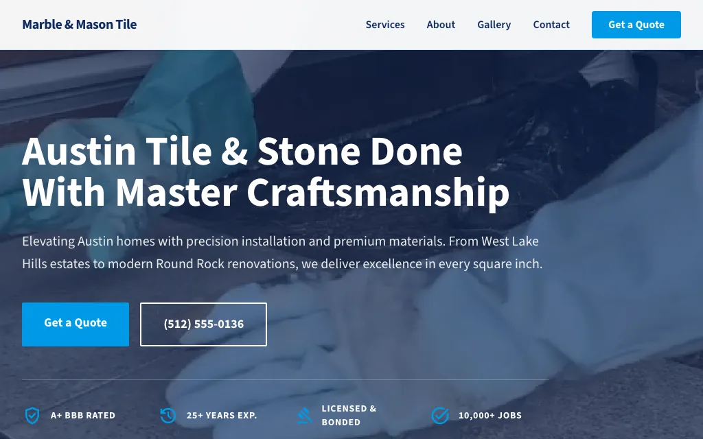 Marble & Mason Tile — Corporate Pro tile & stone website example
