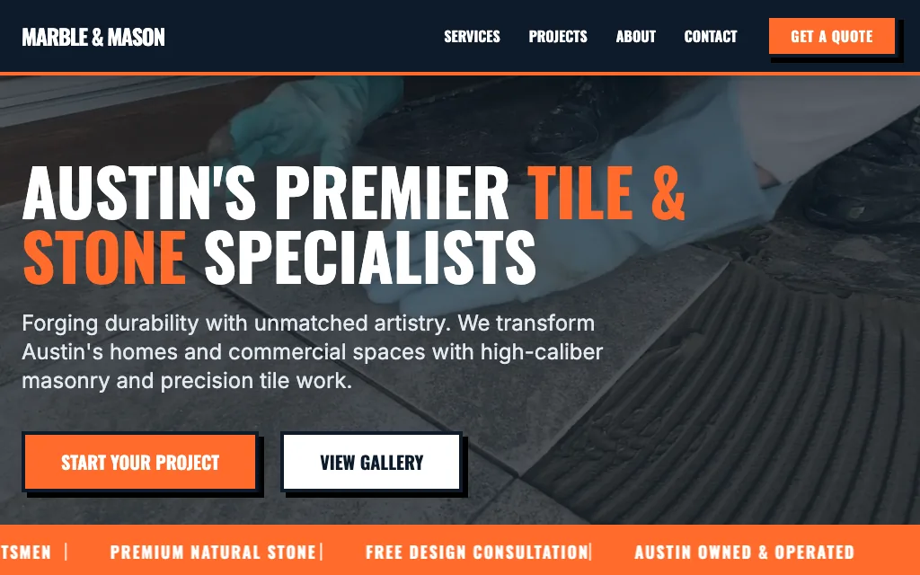 Marble & Mason Tile — Bold & Modern tile & stone website example