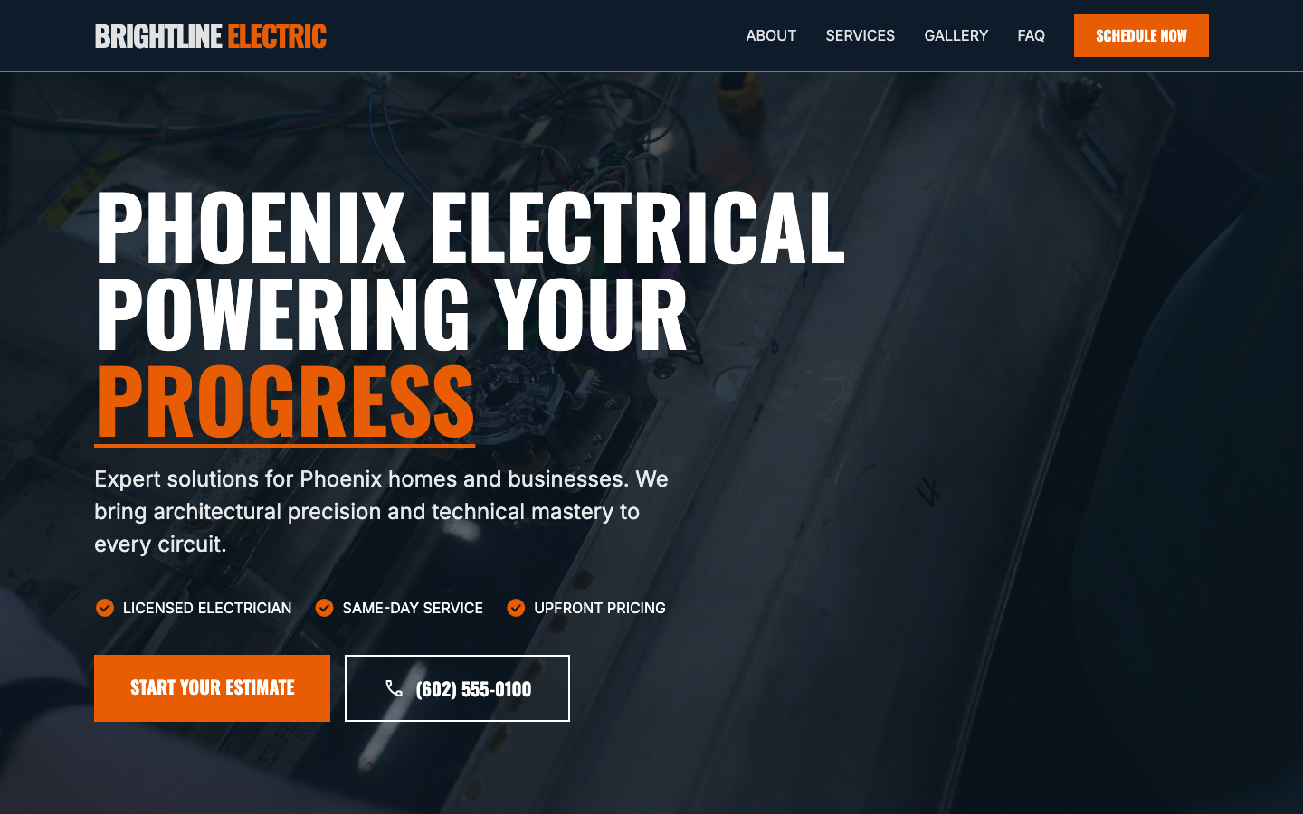 Electrician website mockup example