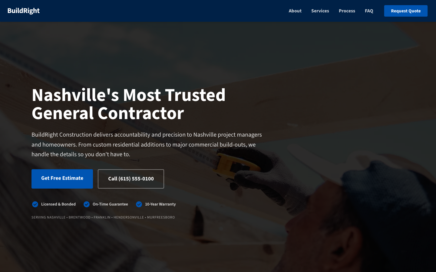 General Contractor website mockup example