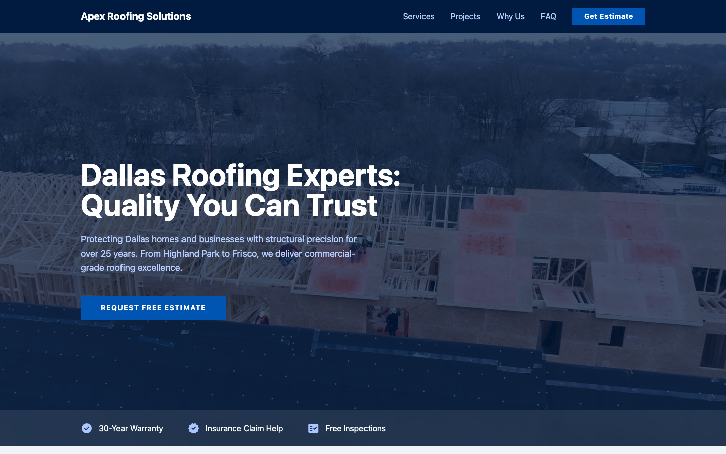 Roofing website mockup example