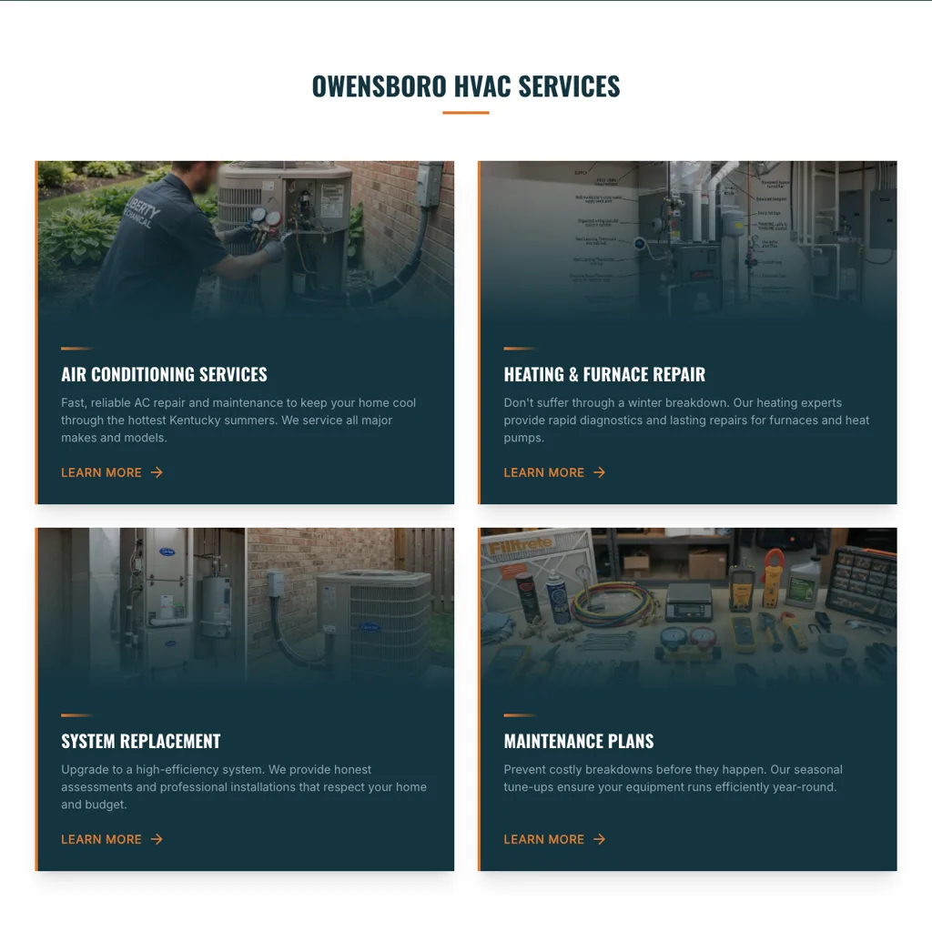 The services section of the demo Owensboro HVAC homepage