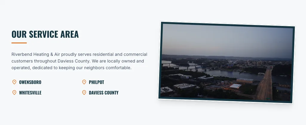 The service area section of the demo Owensboro HVAC homepage