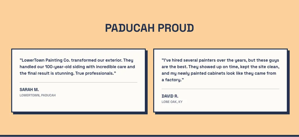 The reviews section of the demo Paducah painting homepage