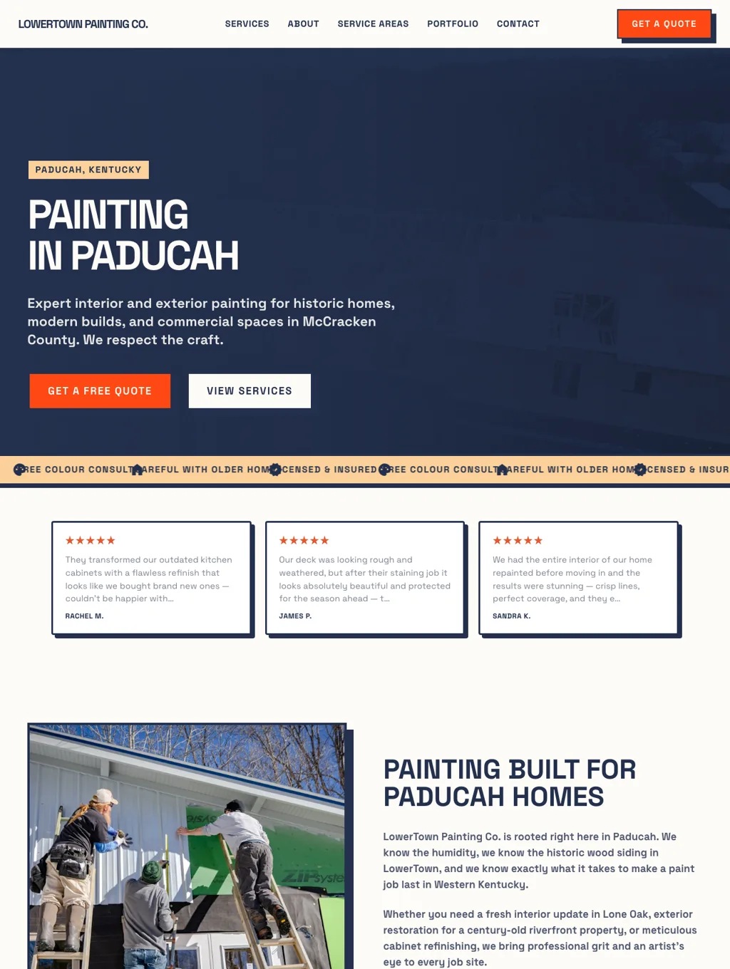 The LowerTown Painting Co. homepage, a demo painting website for Paducah, Kentucky