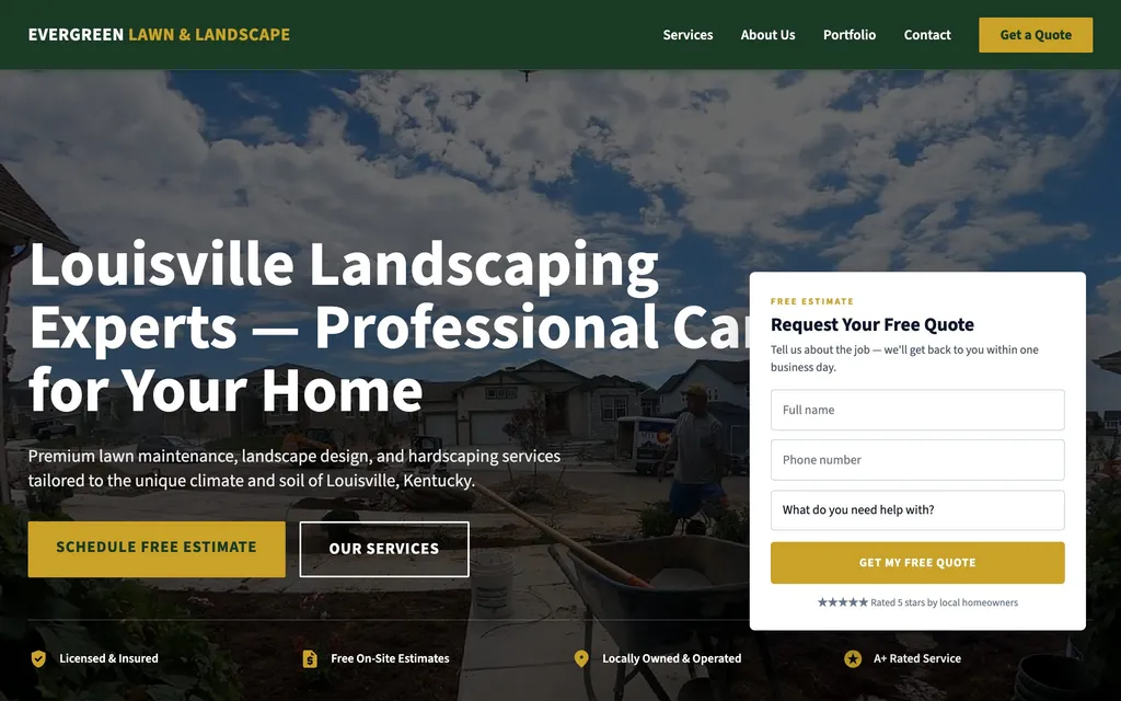 Evergreen Lawn & Landscape — Corporate Pro landscaping website mockup