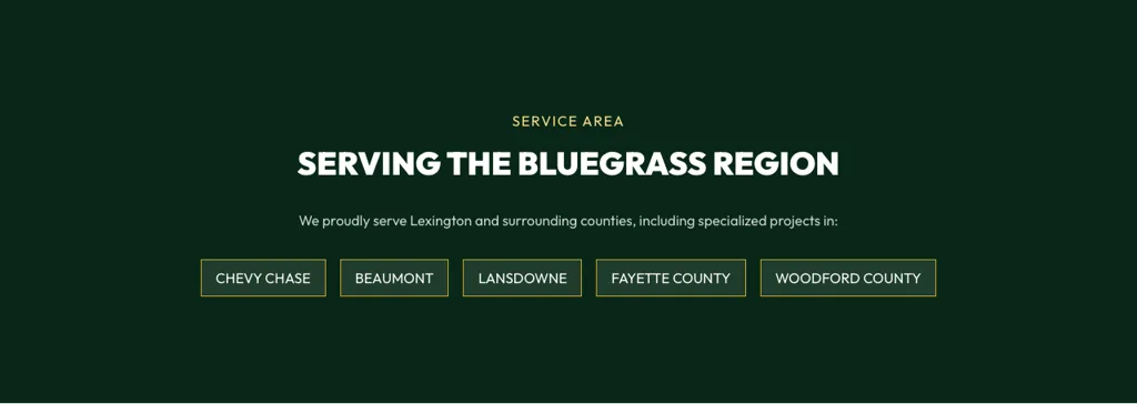 The service area section of the demo Lexington landscaping homepage