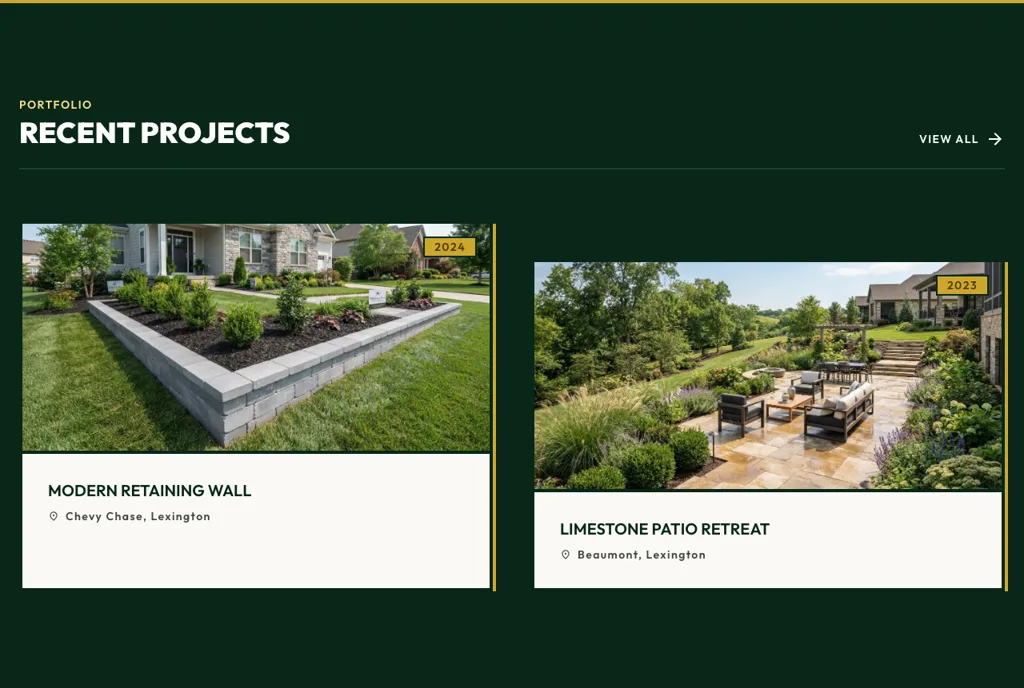 The project gallery on the demo Lexington landscaping homepage