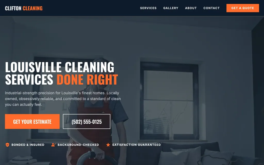 Cleaning website mockup example