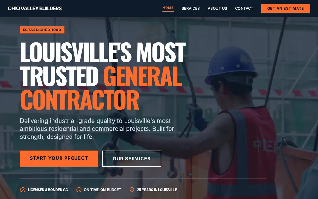 General Contractor website mockup example