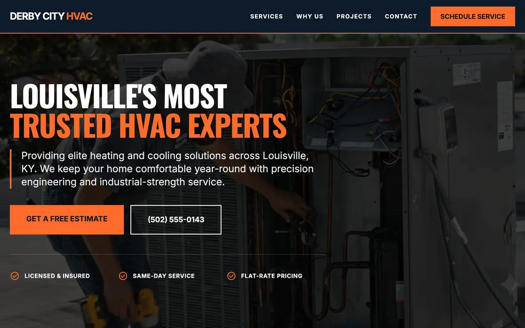 HVAC website mockup example