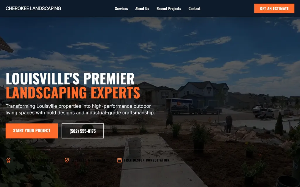 Landscaping website mockup example