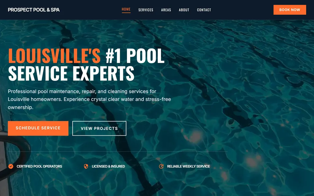 Pool Service website mockup example