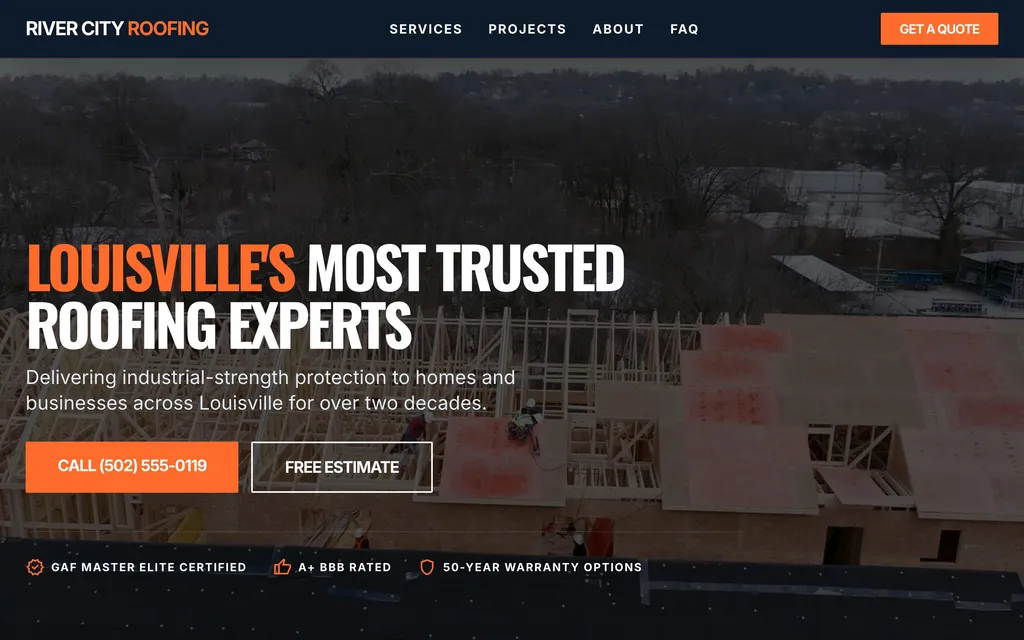Roofing website mockup example