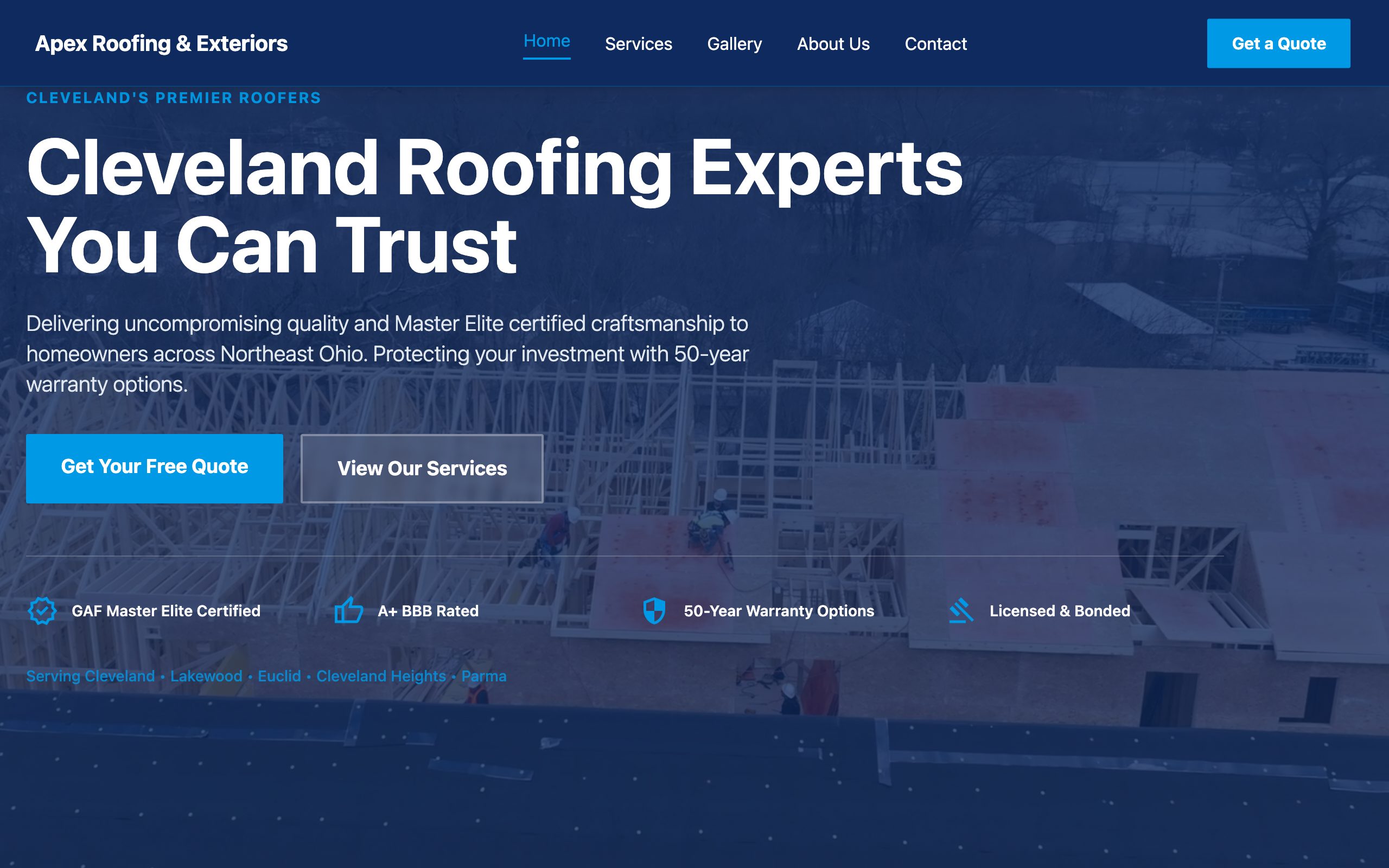 Apex Roofing & Exteriors website mockup